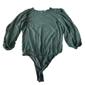 Abercrombie & Fitch Womens Green Long Sleeve Puff Shoulder Bodysuit Small